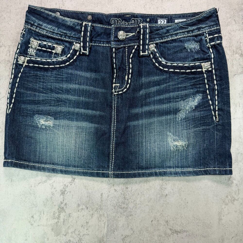 Miss Me Denim Mini Skirt Womens 27 Y2K Distressed